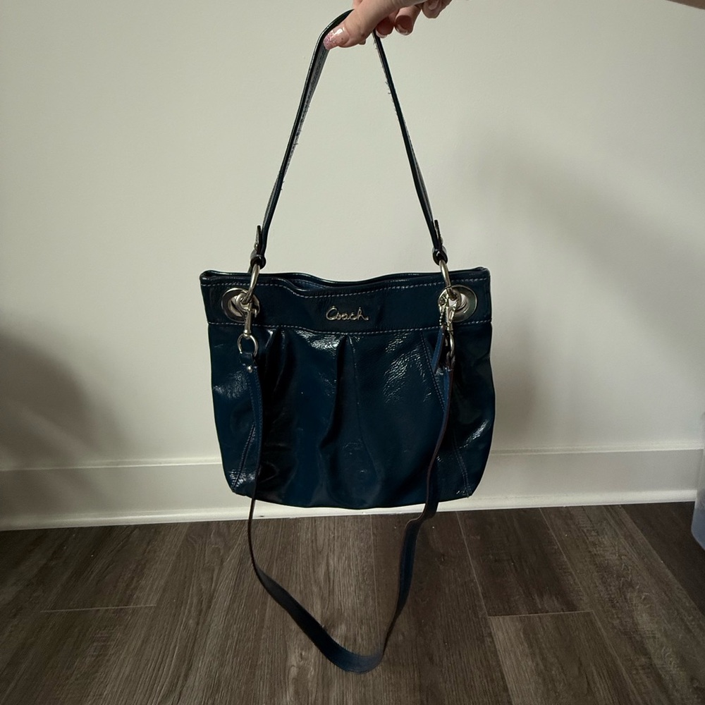 Coach Teal Patent Leather Shoulder Bag